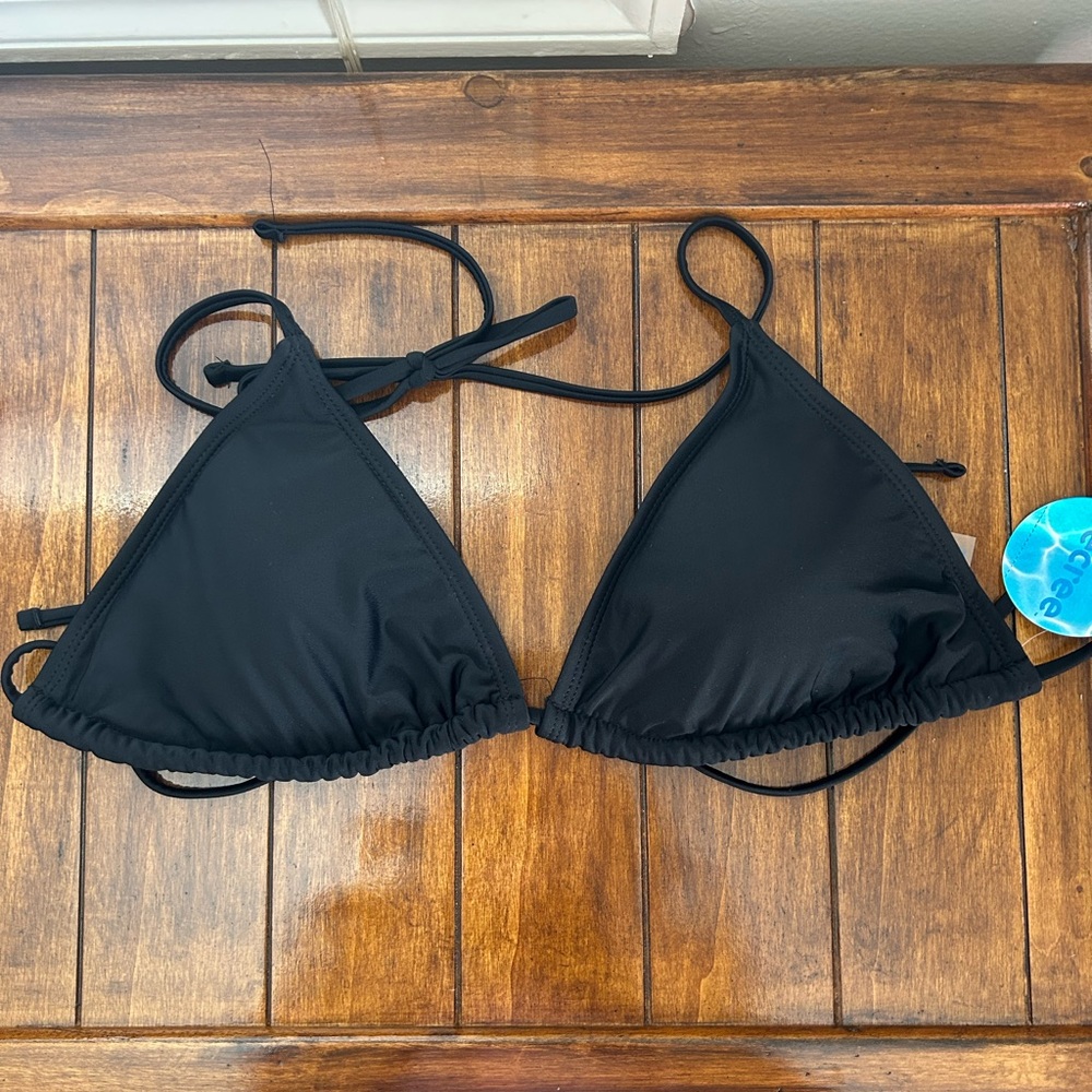 Decree Triangle Bikini Swimsuit Top Black Size Large NWT